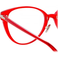Linda Farrow - Linear Arch Cat Eye Optical Glasses in Crimson - LF26C6OPT - Eyewear - Avvenice