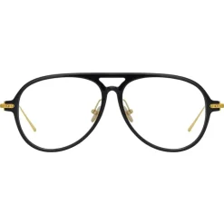 Linda Farrow - Linear Gilles Aviator Optical Glasses in Black - LF24C1OPT - Eyewear - Avvenice^ Sunglasses