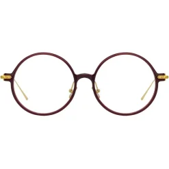 Linda Farrow - Linear Savoye A Round Optical Glasses in Burgundy - LF09AC4OPT - Eyewear - Avvenice