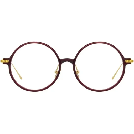 Linda Farrow - Linear Savoye A Round Optical Glasses in Burgundy - LF09AC4OPT - Eyewear - Avvenice