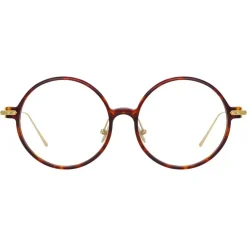 Linda Farrow - Linear Savoye Round Optical Glasses in Tortoiseshell - LF09C3OPT - Eyewear - Avvenice