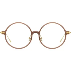 Linda Farrow - Linear Savoye A Round Optical Glasses in Tobacco - LF09AC8OPT - Eyewear - Avvenice^ Sunglasses