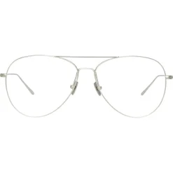 Linda Farrow - Lloyds A Aviator Optical Glasses in White Gold - LF31AC6OPT - Eyewear - Avvenice