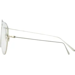 Linda Farrow - Lloyds A Aviator Optical Glasses in White Gold - LF31AC6OPT - Eyewear - Avvenice