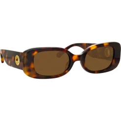 Linda Farrow - Lola Rectangular Sunglasses in Tortoiseshell - LFL1117C2SUN - Eyewear - Avvenice