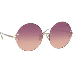 Linda Farrow - Lotus Round Sunglasses in Light Gold - LFL1315C3SUN - Eyewear - Avvenice