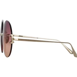 Linda Farrow - Lotus Round Sunglasses in Light Gold - LFL1315C3SUN - Eyewear - Avvenice