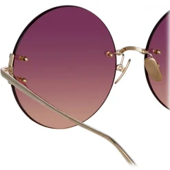 Linda Farrow - Lotus Round Sunglasses in Light Gold - LFL1315C3SUN - Eyewear - Avvenice