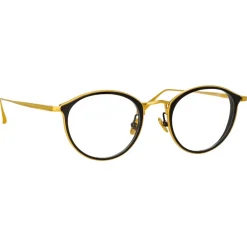 Linda Farrow - Luis Oval Optical Glasses in Yellow Gold Black - LFL1224C1OPT - Eyewear - Avvenice