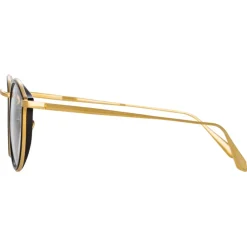 Linda Farrow - Luis Oval Optical Glasses in Yellow Gold Black - LFL1224C1OPT - Eyewear - Avvenice