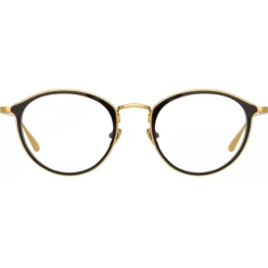 Linda Farrow - Luis Oval Optical Glasses in Yellow Gold Black - LFL1224C1OPT - Eyewear - Avvenice