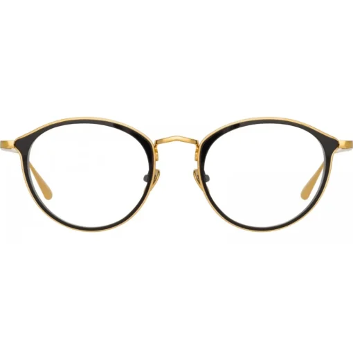 Linda Farrow - Luis Oval Optical Glasses in Yellow Gold Black - LFL1224C1OPT - Eyewear - Avvenice