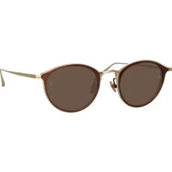 Linda Farrow - Luis Oval Sunglasses in Light Gold Brown - LFL1224C6SUN - Eyewear - Avvenice