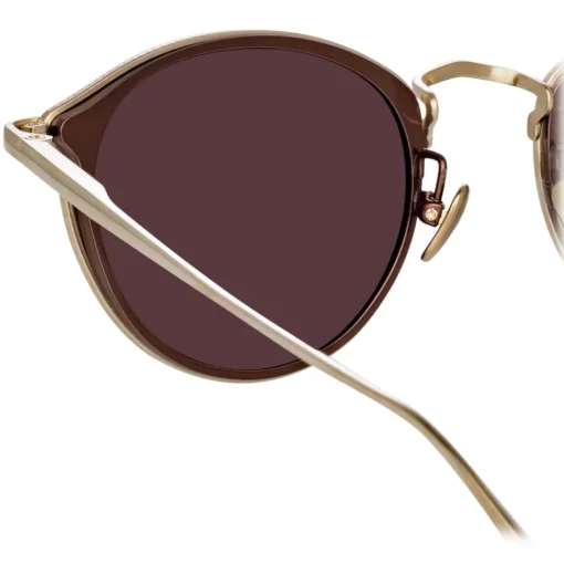 Linda Farrow - Luis Oval Sunglasses in Light Gold Brown - LFL1224C6SUN - Eyewear - Avvenice