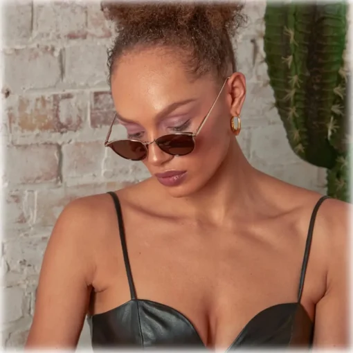 Linda Farrow - Luis Oval Sunglasses in Light Gold Brown - LFL1224C6SUN - Eyewear - Avvenice