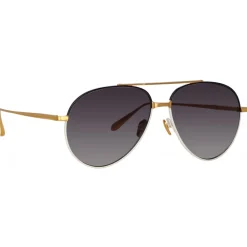 Linda Farrow - Marcelo Aviator Sunglasses in Black Cream - LFL1421C3SUN - Eyewear - Avvenice