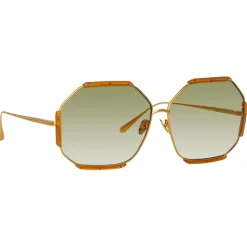 Linda Farrow - Margot Hexagon Sunglasses in Honey - LFL1308C5SUN - Eyewear - Avvenice