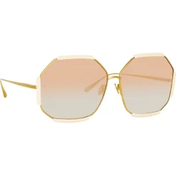 Linda Farrow - Margot Hexagon Sunglasses in Cream - LFL1308C3SUN - Eyewear - Avvenice