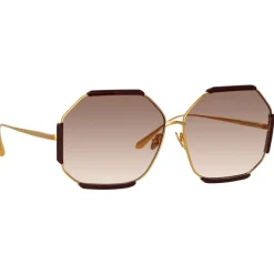 Linda Farrow - Margot Hexagon Sunglasses in Brown - LFL1308C4SUN - Eyewear - Avvenice^ Sunglasses