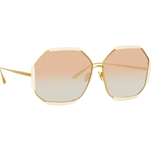 Linda Farrow - Margot Hexagon Sunglasses in Cream - LFL1308C3SUN - Eyewear - Avvenice