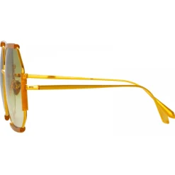 Linda Farrow - Margot Hexagon Sunglasses in Honey - LFL1308C5SUN - Eyewear - Avvenice