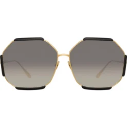 Linda Farrow - Margot Hexagon Sunglasses in Black - LFL1308C1SUN - Eyewear - Avvenice^ Sunglasses