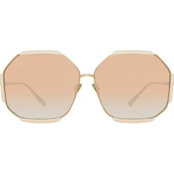 Linda Farrow - Margot Hexagon Sunglasses in Cream - LFL1308C3SUN - Eyewear - Avvenice