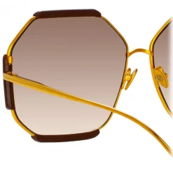 Linda Farrow - Margot Hexagon Sunglasses in Brown - LFL1308C4SUN - Eyewear - Avvenice^ Sunglasses