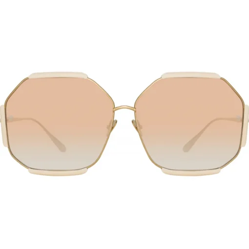 Linda Farrow - Margot Hexagon Sunglasses in Cream - LFL1308C3SUN - Eyewear - Avvenice