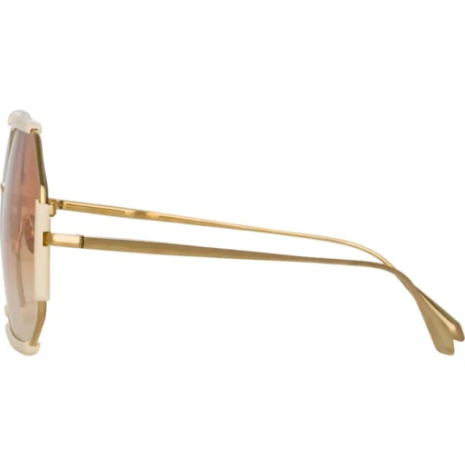 Linda Farrow - Margot Hexagon Sunglasses in Cream - LFL1308C3SUN - Eyewear - Avvenice