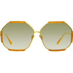 Linda Farrow - Margot Hexagon Sunglasses in Honey - LFL1308C5SUN - Eyewear - Avvenice