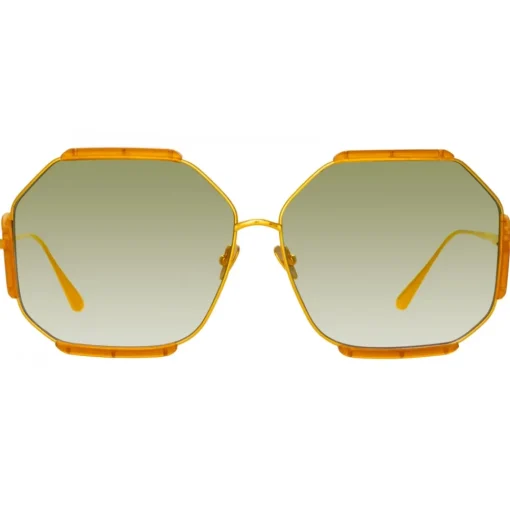 Linda Farrow - Margot Hexagon Sunglasses in Honey - LFL1308C5SUN - Eyewear - Avvenice
