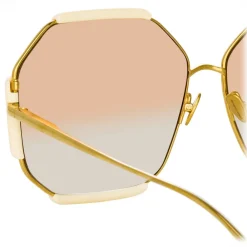 Linda Farrow - Margot Hexagon Sunglasses in Cream - LFL1308C3SUN - Eyewear - Avvenice