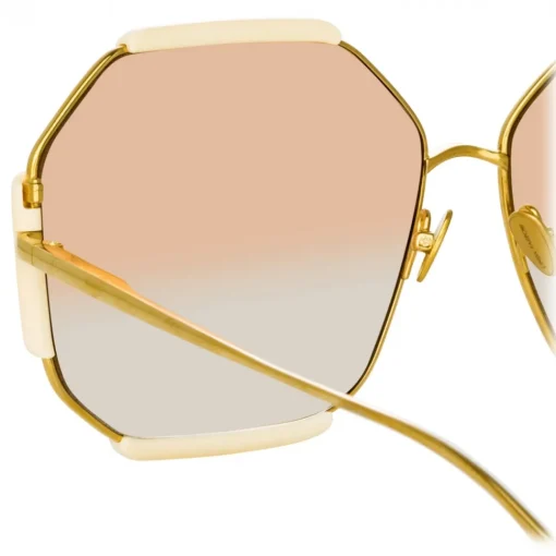 Linda Farrow - Margot Hexagon Sunglasses in Cream - LFL1308C3SUN - Eyewear - Avvenice