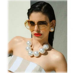 Linda Farrow - Margot Hexagon Sunglasses in Honey - LFL1308C5SUN - Eyewear - Avvenice