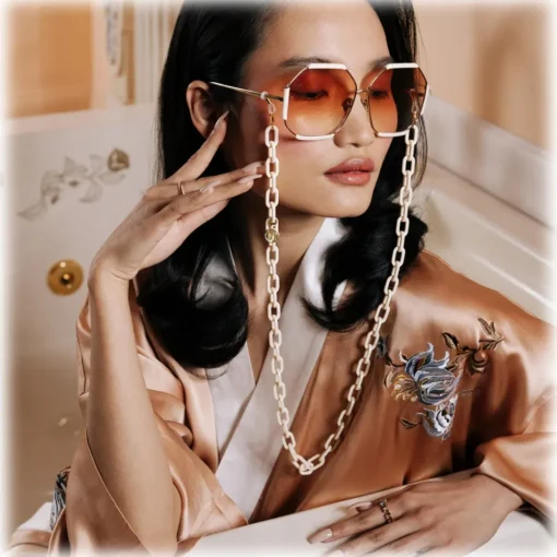 Linda Farrow - Margot Hexagon Sunglasses in Cream - LFL1308C3SUN - Eyewear - Avvenice