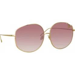 Linda Farrow - Marisa Oversized Sunglasses in Light Gold Burgundy - LFL1056C3SUN - Eyewear - Avvenice