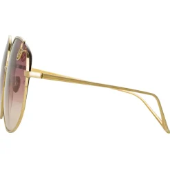 Linda Farrow - Marisa Oversized Sunglasses in Light Gold Burgundy - LFL1056C3SUN - Eyewear - Avvenice