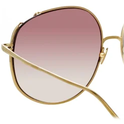 Linda Farrow - Marisa Oversized Sunglasses in Light Gold Burgundy - LFL1056C3SUN - Eyewear - Avvenice