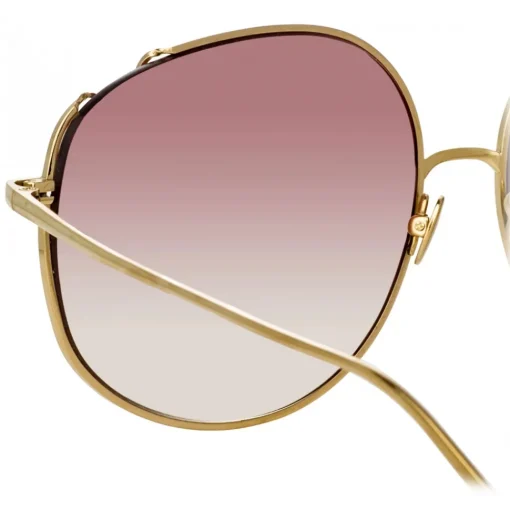 Linda Farrow - Marisa Oversized Sunglasses in Light Gold Burgundy - LFL1056C3SUN - Eyewear - Avvenice