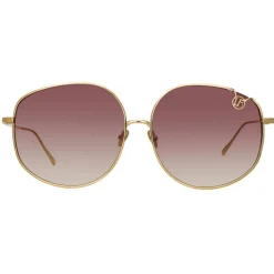 Linda Farrow - Marisa Oversized Sunglasses in Light Gold Burgundy - LFL1056C3SUN - Eyewear - Avvenice