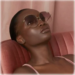 Linda Farrow - Marisa Oversized Sunglasses in Light Gold Burgundy - LFL1056C3SUN - Eyewear - Avvenice
