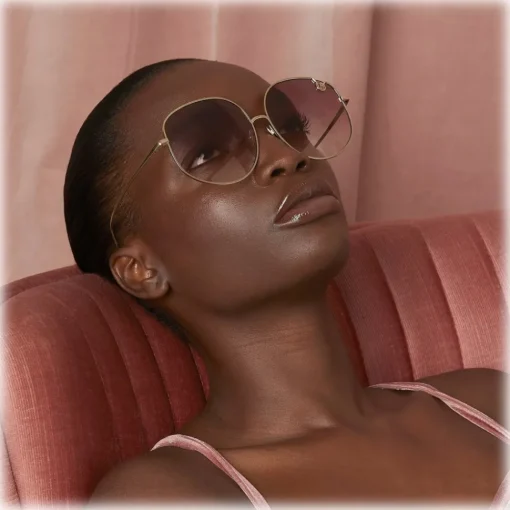 Linda Farrow - Marisa Oversized Sunglasses in Light Gold Burgundy - LFL1056C3SUN - Eyewear - Avvenice