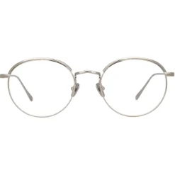 Linda Farrow - Marlon Oval Optical Glasses in White Gold - LFL1076C6OPT - Eyewear - Avvenice