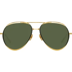 Linda Farrow - Matisse Aviator Sunglasses in Yellow Gold - LFL1207C1SUN - Eyewear - Avvenice