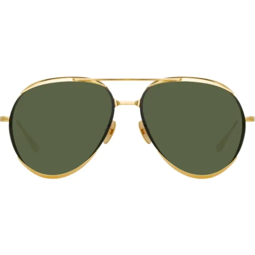 Linda Farrow - Matisse Aviator Sunglasses in Yellow Gold - LFL1207C1SUN - Eyewear - Avvenice