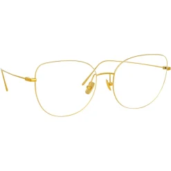 Linda Farrow - Maya Cat Eye Optical Glasses in Yellow Gold - LF38C1OPT - Eyewear - Avvenice