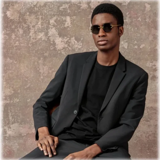 Linda Farrow - Men's Sandor Angular Sunglasses in Yellow Gold - LFL1497C2SUN - Eyewear - Avvenice^ Sunglasses
