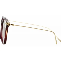 Linda Farrow - Mila A Square Optical Glasses in Burgundy - LF52AC5OPT - Eyewear - Avvenice