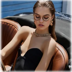 Linda Farrow - Moss Oval Optical Glasses in Yellow Gold - LFL1227C1OPT - Eyewear - Avvenice
